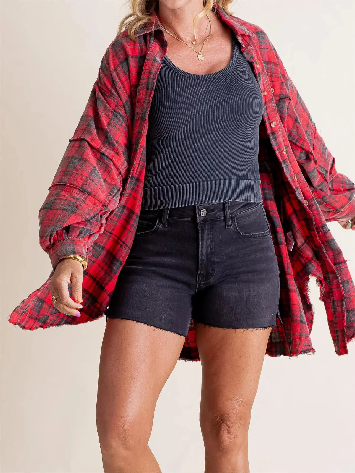 Vanessa – Stylish Front Button Oversized Flannel with Collared Neckline
