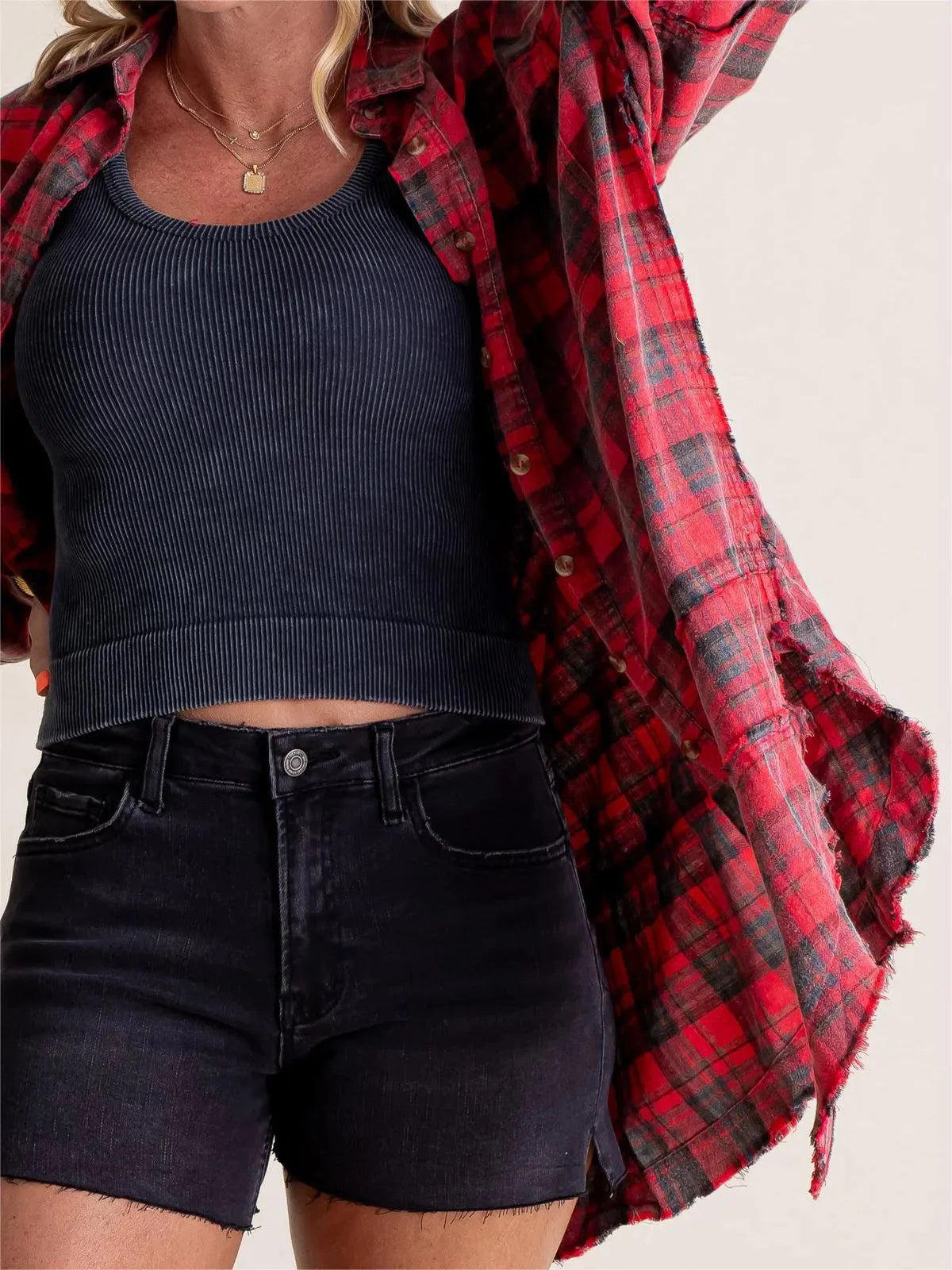 Vanessa – Stylish Front Button Oversized Flannel with Collared Neckline