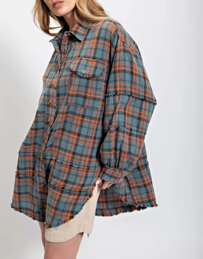 Vanessa – Stylish Front Button Oversized Flannel with Collared Neckline