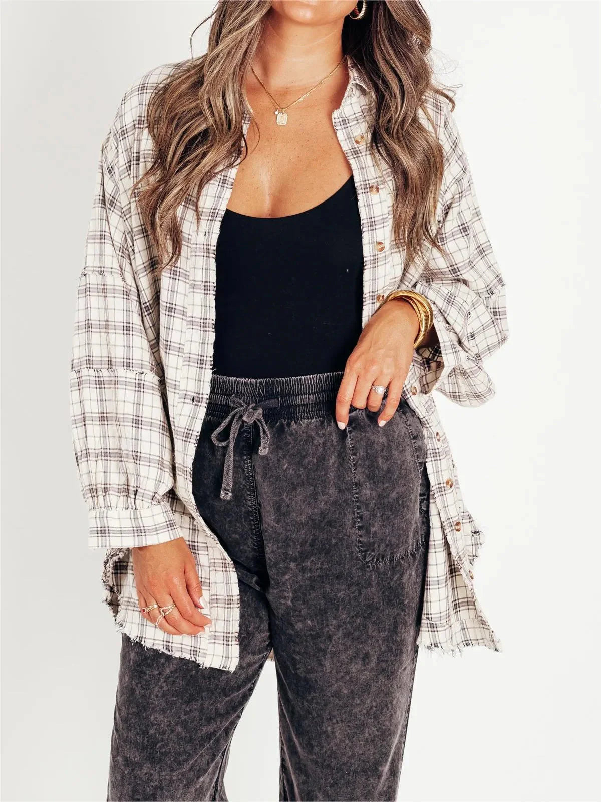 Vanessa – Stylish Front Button Oversized Flannel with Collared Neckline
