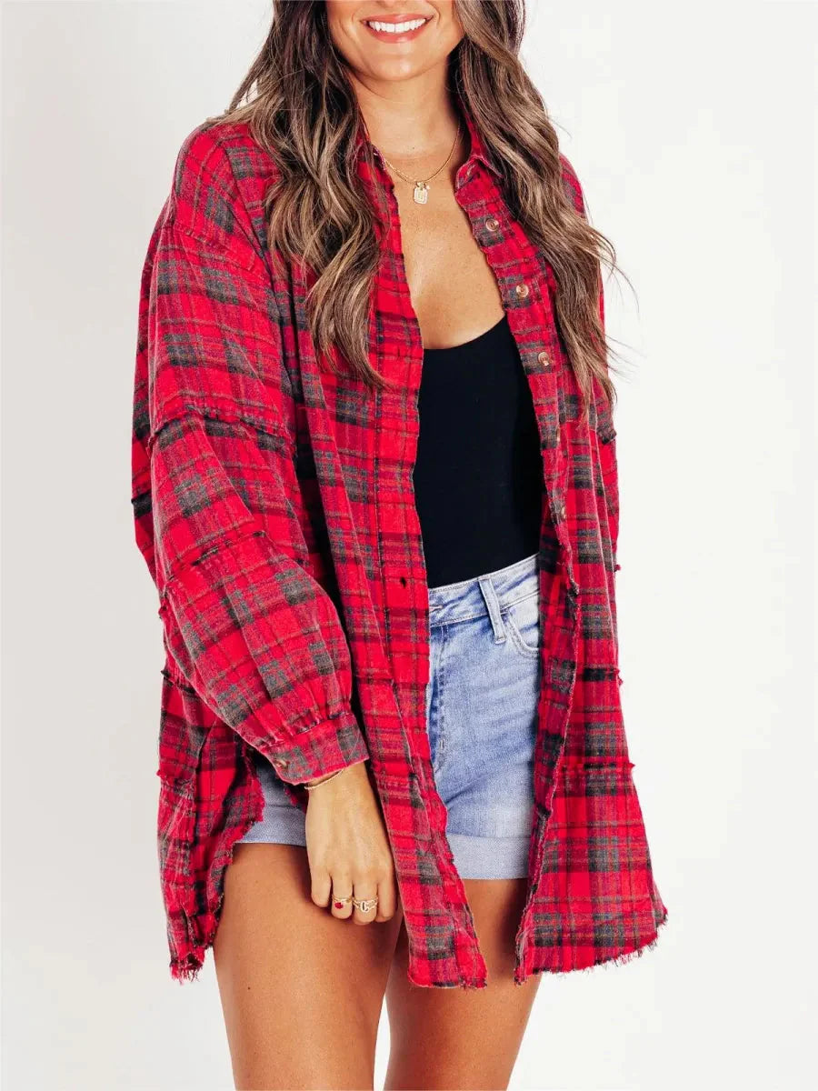 Vanessa – Stylish Front Button Oversized Flannel with Collared Neckline