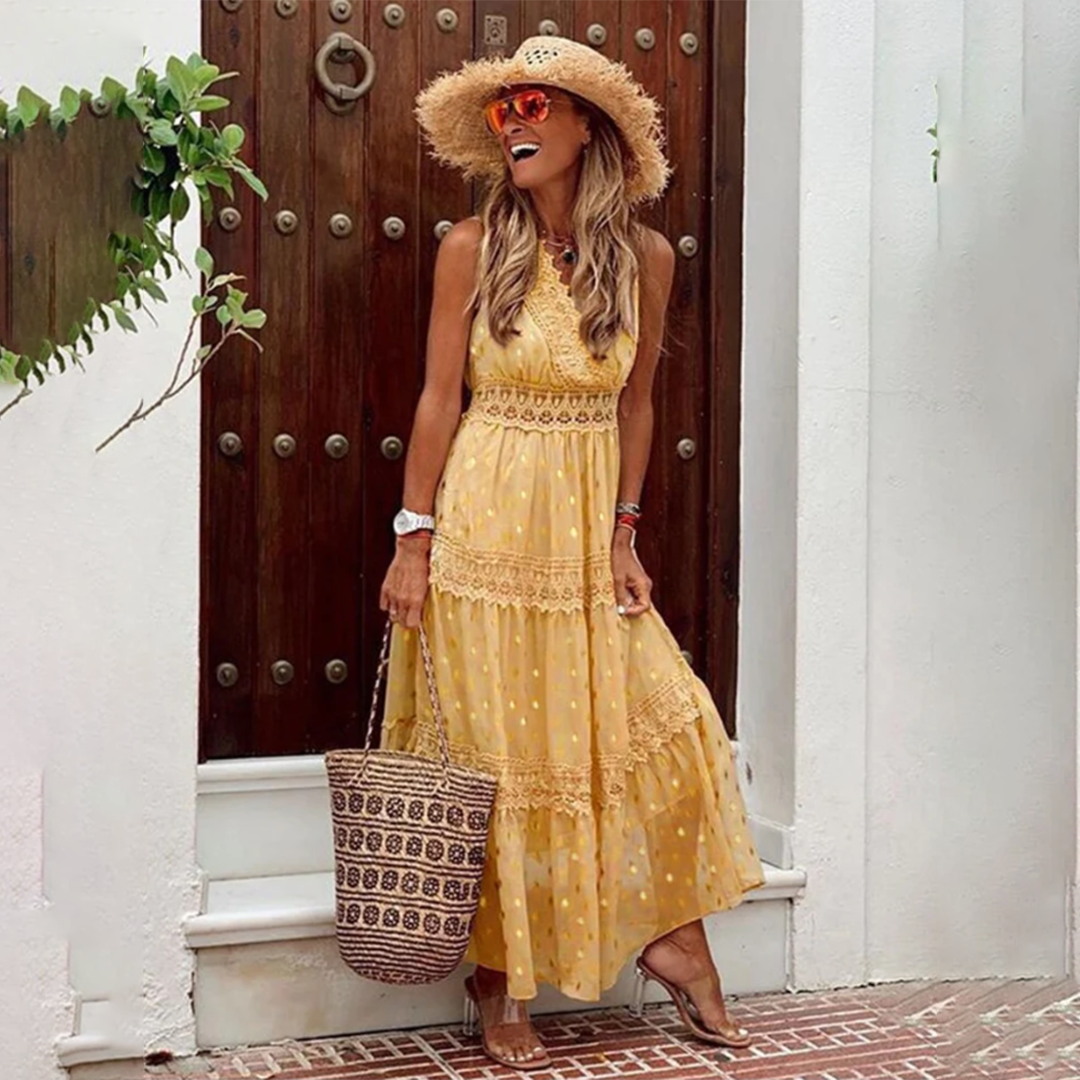 Maribel – SleeveLess Flowing Maxi Dress with Tiered Design