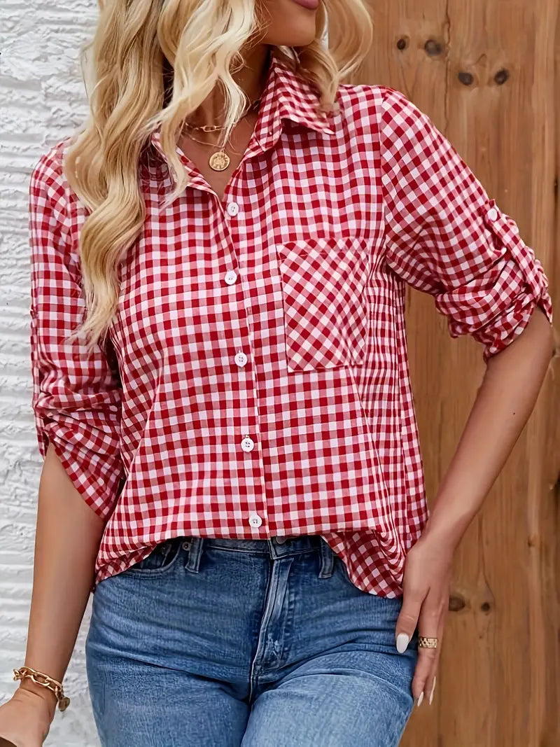 Nia – Relaxed Half-Sleeve Checkered Shirt with Lightweight Design