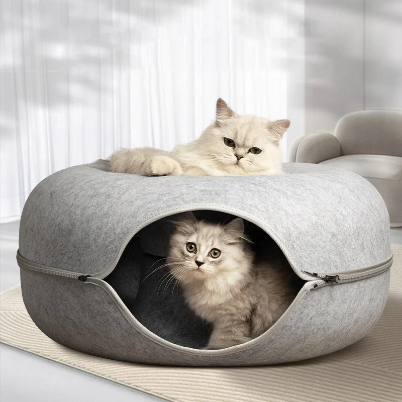 PurrNest - Cozy Donut Tunnel Bed With Zipper For Pet Comfort