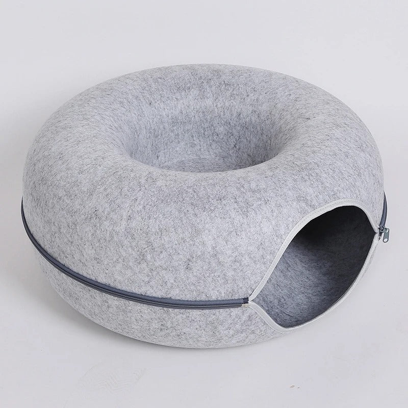 PurrNest - Cozy Donut Tunnel Bed With Zipper For Pet Comfort