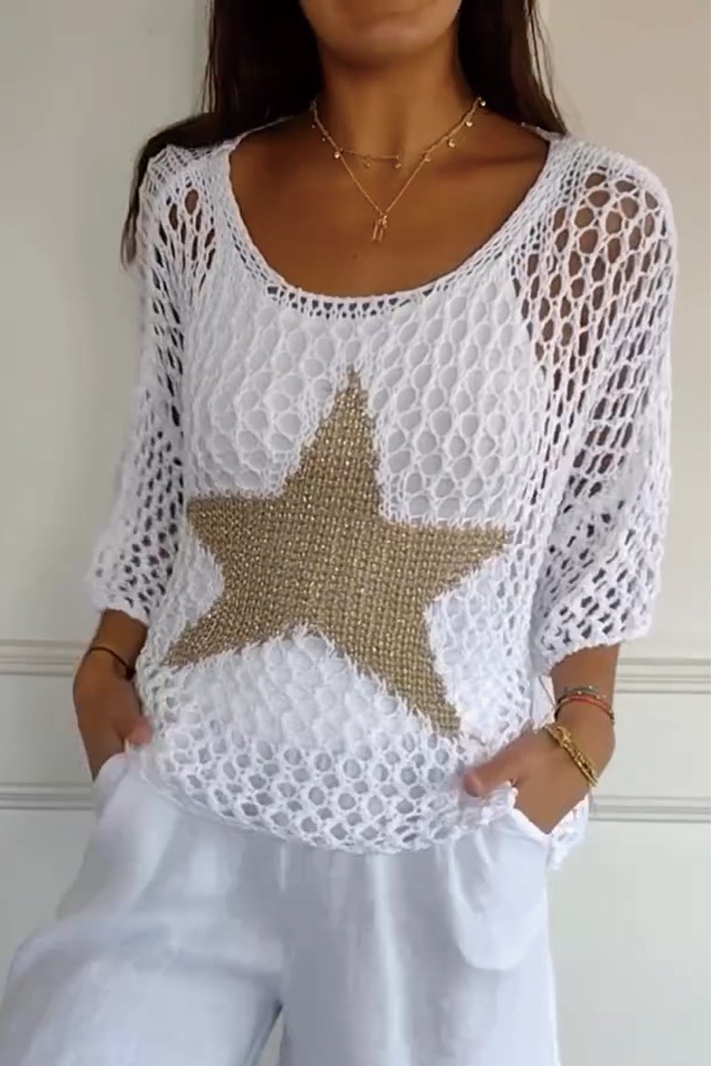 Lena – Crochet Shirt with Gold-Embellished Star