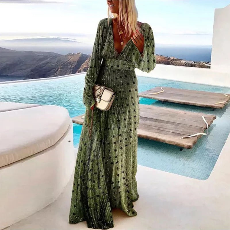 Valeria – Styling Long Sleeve Dress with V-Neck Design